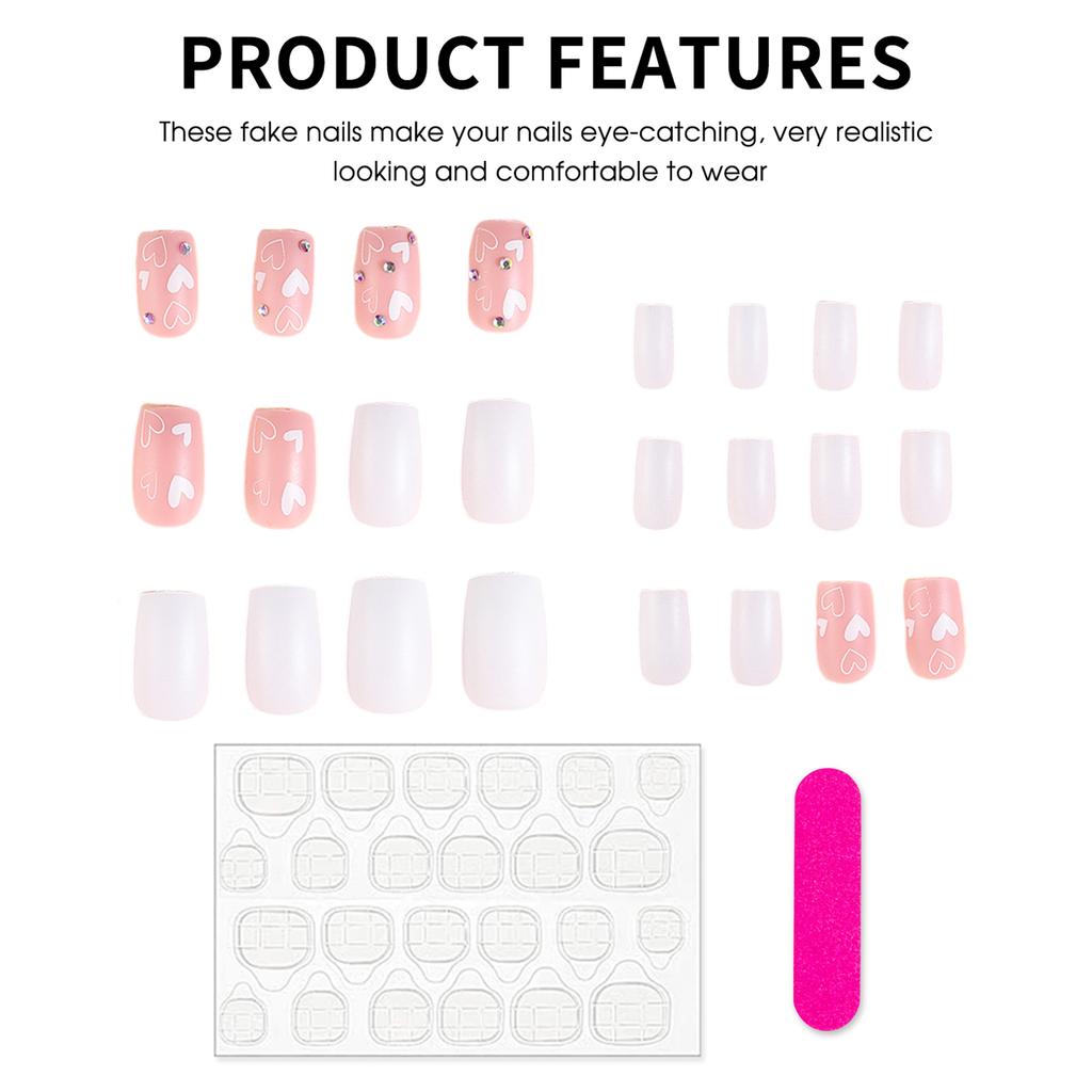 Valentine's Matte Square Press on Nails Natural Unbreakable Nail Simple Wear for Shopping Traveling Dating