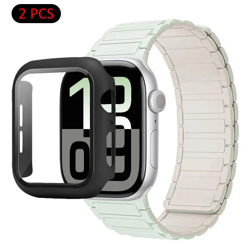 Силиконовый ремешок+Чехол для Apple Watch Ultra 3/2/1 49 мм 11 10 46 мм 42 мм Магнитный ремешок iWatch 9 8 7 45 мм 41 мм 6 5 SE 44 мм/40 мм Защитный чехол