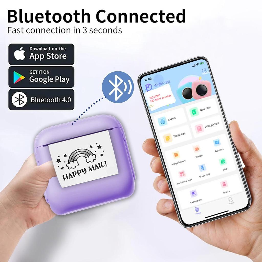Компактный беспроводной Bluetooth мини-принтер для мобильных устройств - Портативная печать фото и этикеток