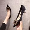 Fashion Black High-heeled Shoes Professional Women Pointed Medium Thin Heel 5cm Rhinestone Single Shoes Summer Versatile Wedding Shoes