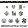 KitBeads 100Pcs 10 Styles Tibetan Chinese Knot Round Beads Metal Celtic Knot Square Rectangle Spacer Beads for Jewelry Making Bracelets Earrings