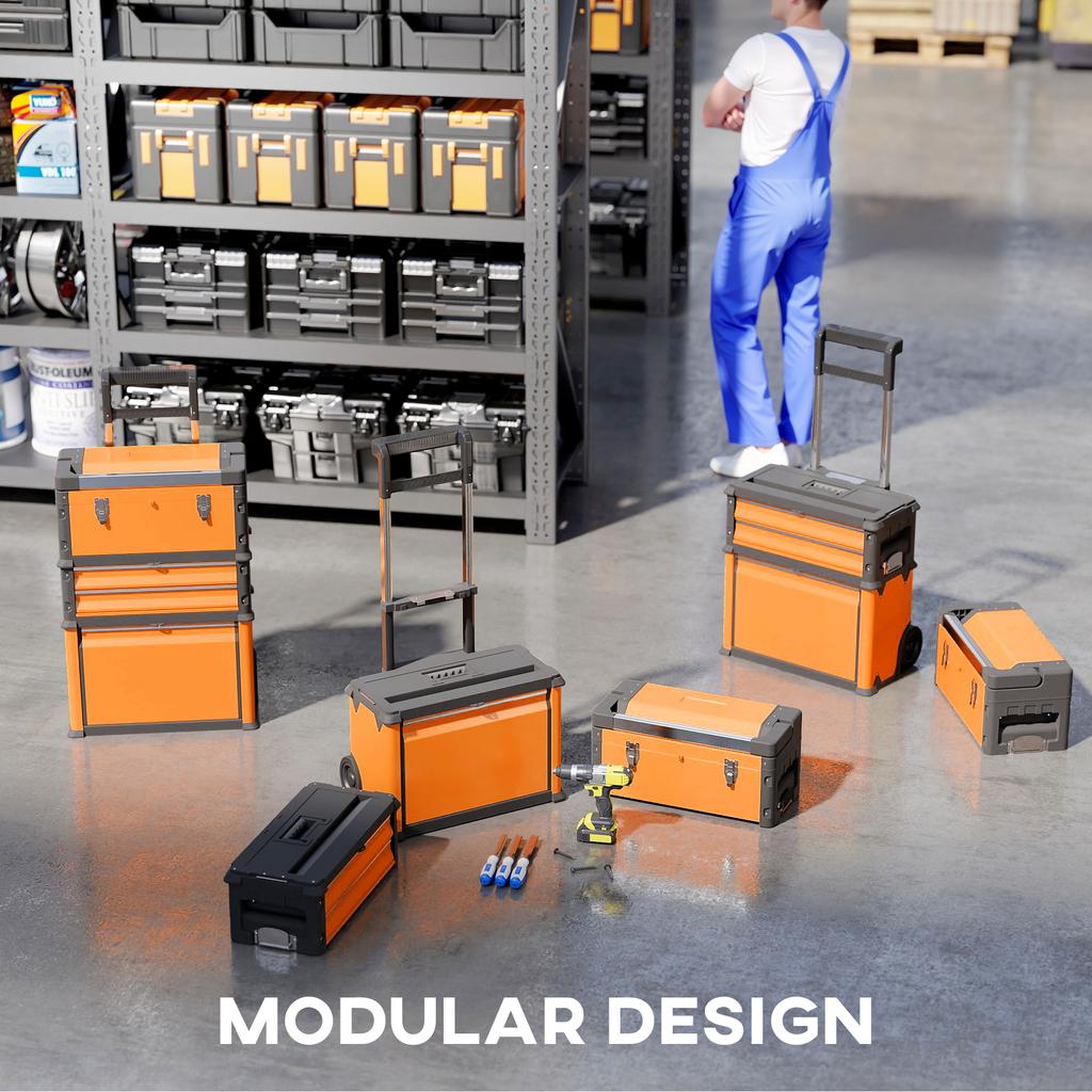 3 In 1 Stackable Rolling Tool Box Orange