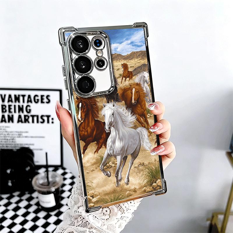 Ferghana Horse Animal Plating Phone Case For Samsung Galaxy S24 S25 FE S26 Edge S23 Ultra S22 S21 Plus S20 Anti-Fall Airabag Cov