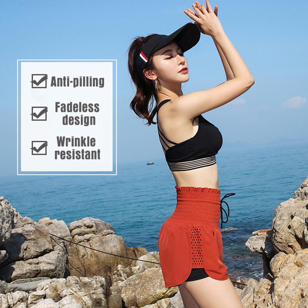 Women 2-in-1 Sports Shorts Qucik-Dry Breathable High Waist Drawstring Running Gym Yoga Shorts