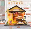 moin moin Dollhouse Miniature DIY Kit Set, Akihi's General Store, Candy Shop, Showa Era, Japanese Style, LED Light, 4-Piece Tool Set, and Acrylic Case