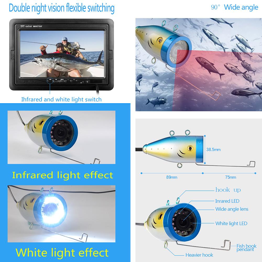 Underwater Fishing Camera Fishing Camera with 7'' Color LCD Monitor IP68 Waterproof Underwater Viewing System for Lake and Sea Fishing