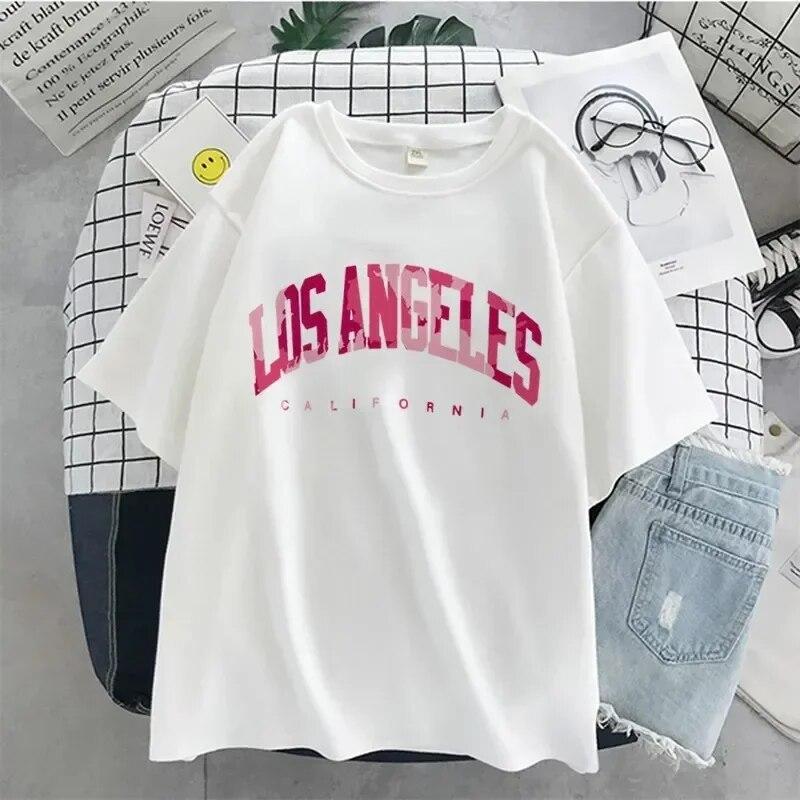 Los Angeles Fashion Unisex T-shirts USA Letter Print Short Sleeve Graphic Cotton T Shirt Summer Y2k Tops Women Oversized T Shirt