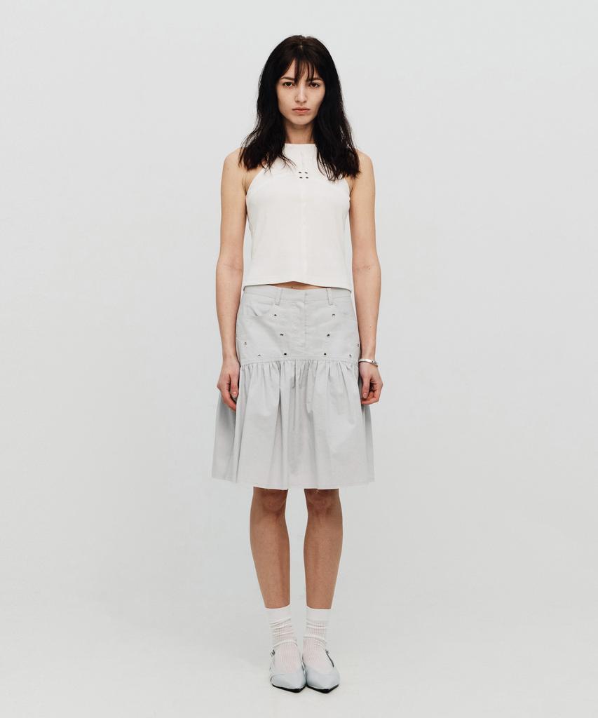 Sillot Low Cut Eyelet Shirred Midi Skirt (Light Gray)