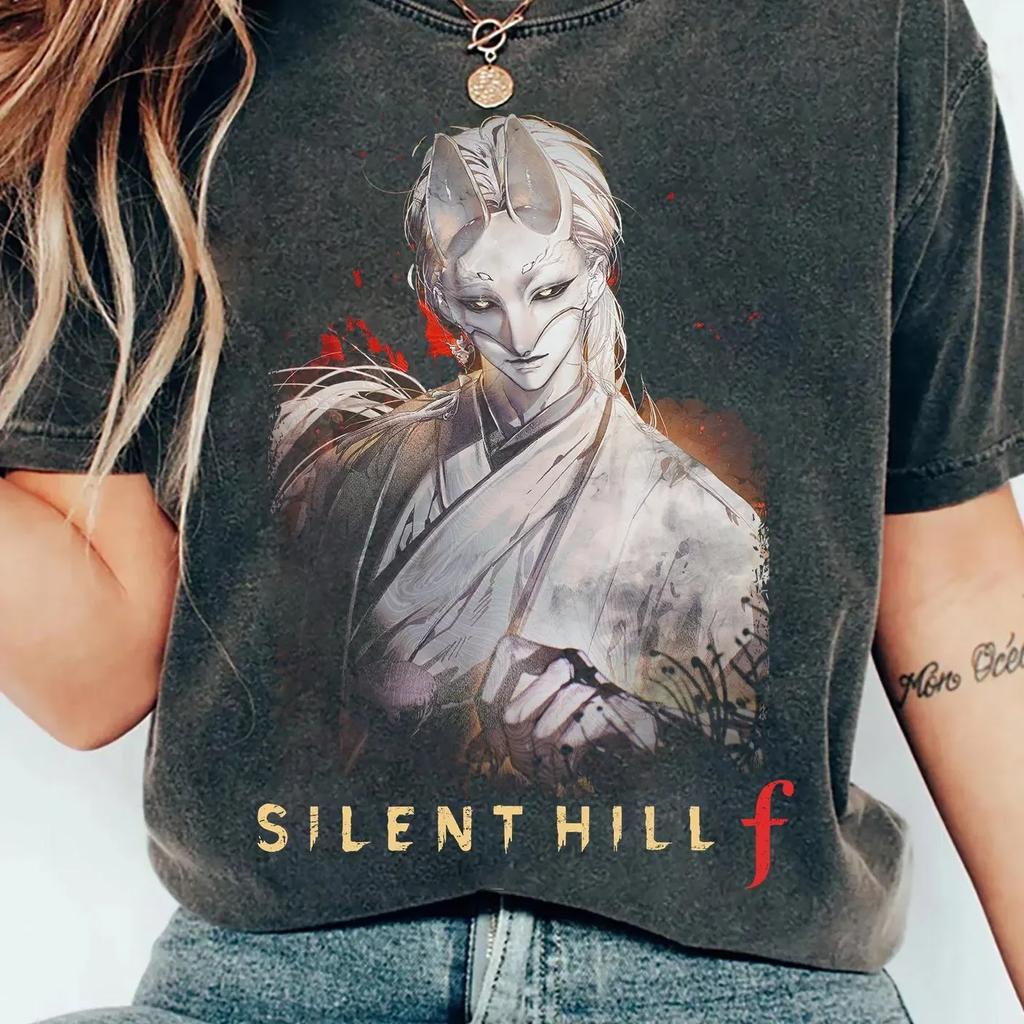 Классические Игровые Футболки Винтажная Стирка Silent Hill F Хоррор Игра Графический Принт Энтузиаст Психологические Фанаты Футболка Мужчины Женщины Хлопковый Топ