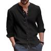 Men's Solid Color Cotton Linen Casual Button Long Sleeved Shirt
