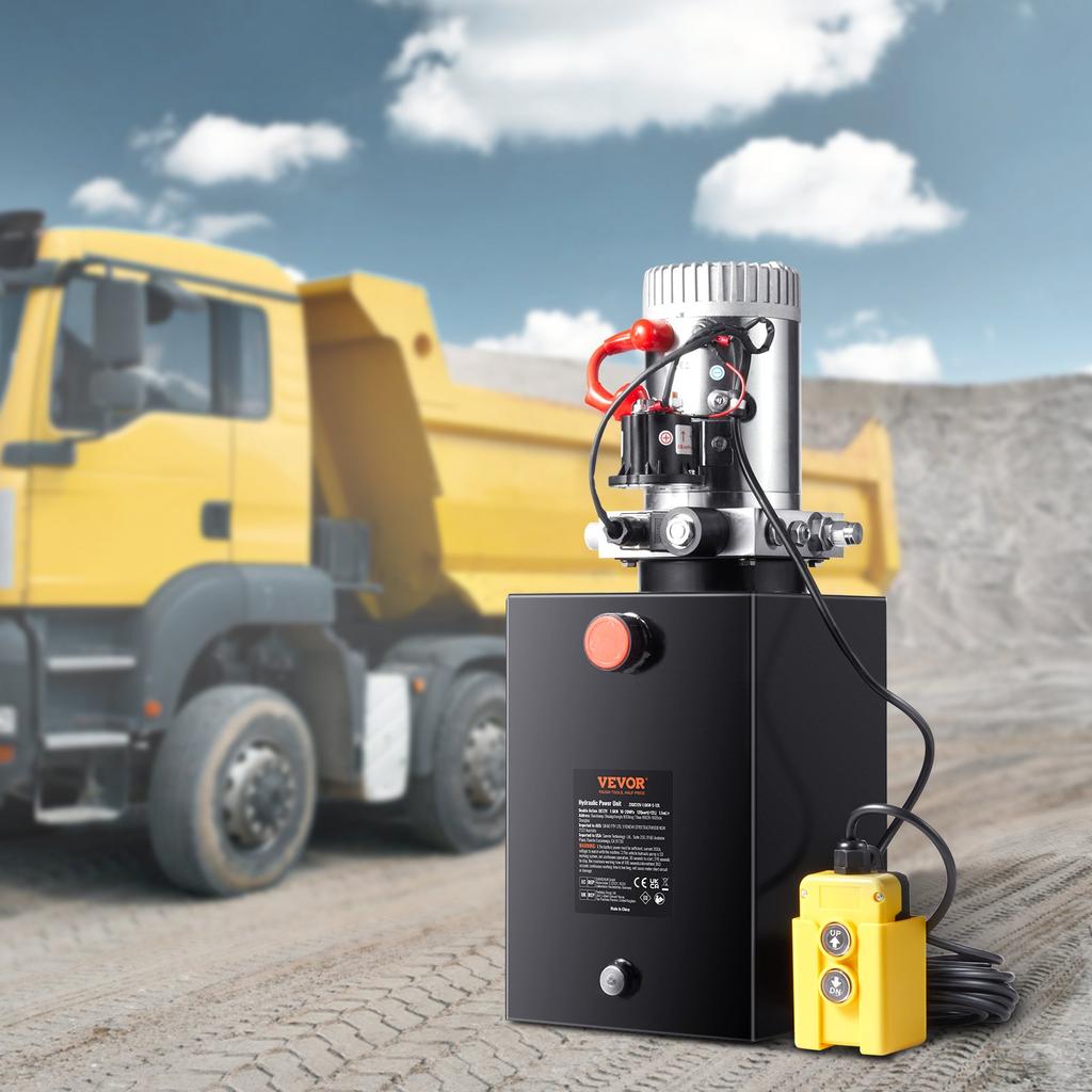 VEVOR Hydraulic Pump, 12 Quart Hydraulic Power Unit, Single Acting Dump Trailer Pump, 0.91 GPM Flow Rate, 3200 PSI Max Relief Pressure
