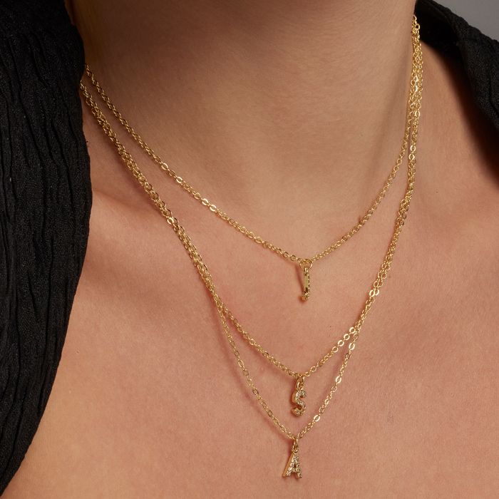 Collier Luxenter Avec Zirconia Brillant Finition or 18k - Alphabet A