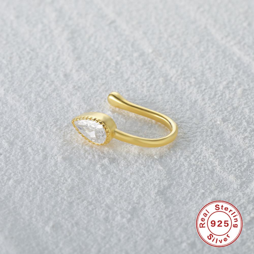 S925 Sterling Silver Geometric Water Drop Lightning Diamond Nose Ring Creative Nose Cuff Piercing Jewelry