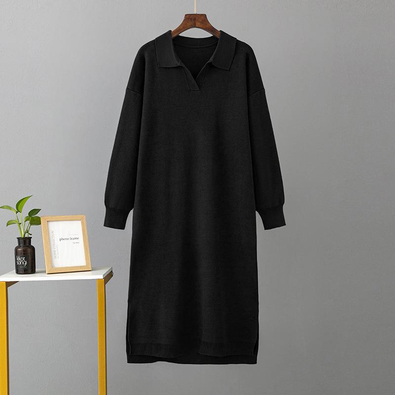 Autumn and Winter Women's Sweater Dress Polo Neck Bottom Knitting Long Dress Loose Plus Size Solid Colour Dresses