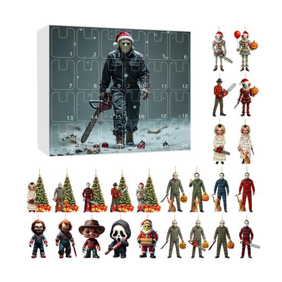 Хэллоуин Адвент-календарь 2025 24-дневный календарь обратного отсчета с коллекционными акриловыми подвесками Тема ужасов Обратный отсчет