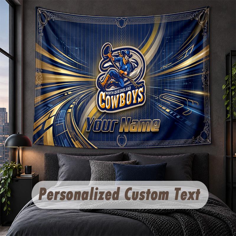 Custom Name Text Tapestry,North Queensland Cowboys Decorative Wall Hanging, Background Tapestry For Home Bedroom