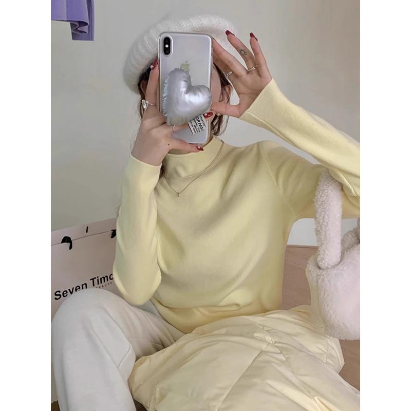 Мягкое омоложение и отбеливание Тонкий воротник-стойка Свитер с длинными рукавами для ношения под одеждой Женский весенний популярный мягкий восковой базовый топ Универсальный