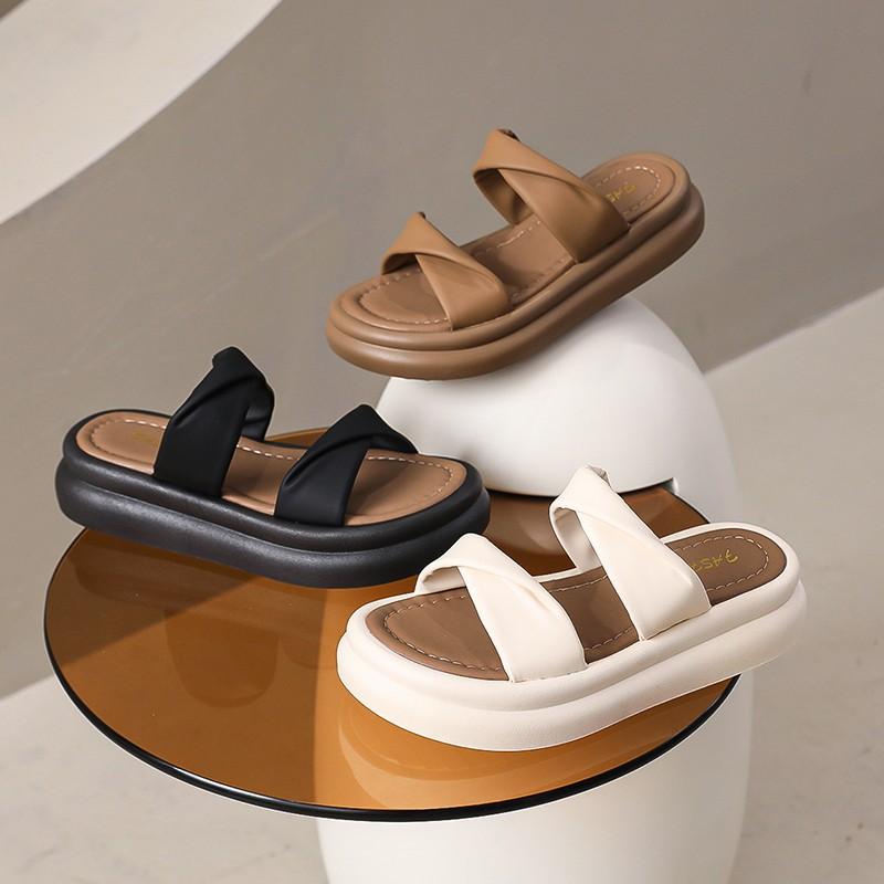 Thick Bottom Slippers Women 2024 Summer New Solid Color Casual Indoor Outerwear Ladies Shoes Twisted Knot Soft Sloe Slides Shoes