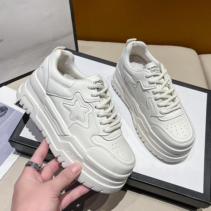 Туфли на толстой подошве, увеличивающие рост, кожаные белые туфли, детские весенне-летние новые кроссовки для отдыха на платформе