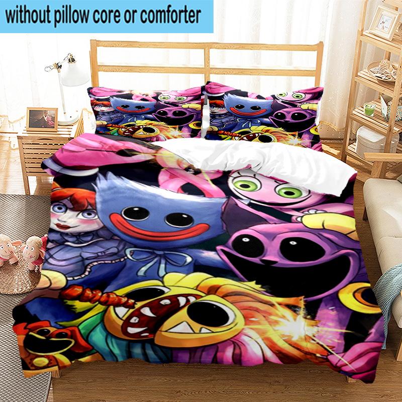 Blue Monster Huggy Night 3pcs Bedding,Including 1pc Duvet Cover And 2pcs Pillowcases Perfect for Christmas,Ideal for Bedroom, Dormitory