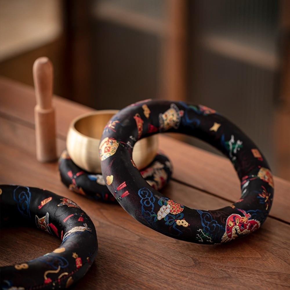 Donut Shape Sound Copper Out Mat Brocade Wooden Fish Coaster Meditation