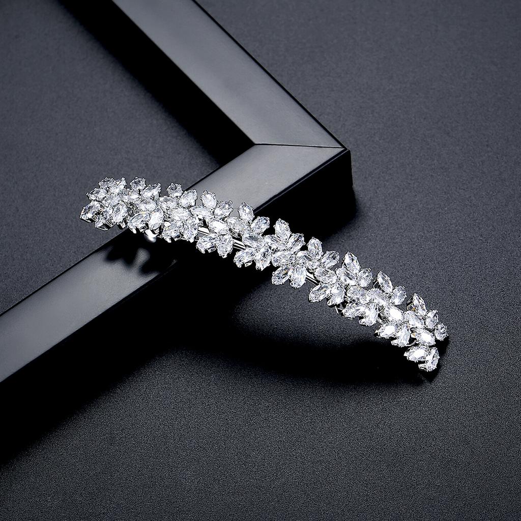 LUOTEEMI Geometric Rectangle Clear Zircon Flower Shape French Pin Jewellery Hair Women Luxury Hair Clip Pin Bridal Wedding