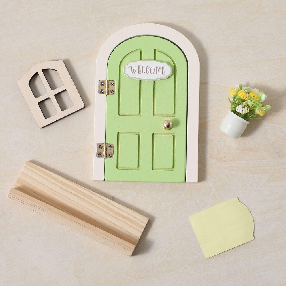Simulation Balcony Wooden Fairy Elf Door Set Room Wall Decor Kids Toys Fairy Door Home Decor