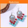 Ethnic Simulation Turquoise Beaded Earrings With Silver Filigree For Women