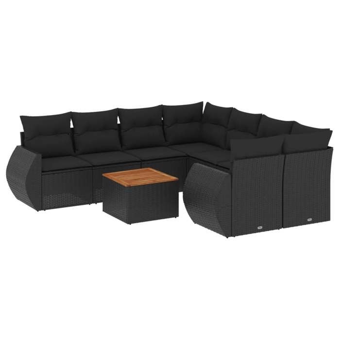VidaXL Salon de Jardin avec Coussins 9 pcs, Canapés de Terrasse, Ensemble de Meubles de Patio, Mobilier d'Extérieur, Noir 3224928