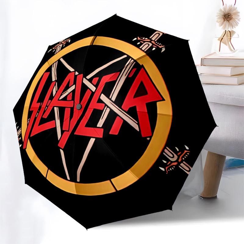 1 шт. Зонт с автоматическим открытием и логотипом группы Slayer | Портативный складной 8-реберный ручной, Милый подарок на Хэллоуин и Рождество для улицы, Повседневный аксессуар