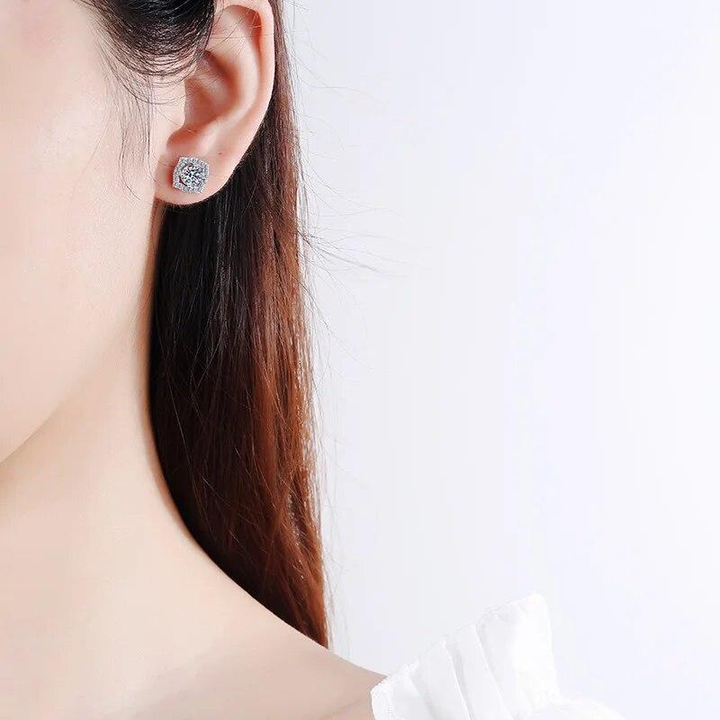 Серьги-гвоздики из настоящего муассанита, 2 карата VVS1, лабораторный бриллиант, белое золото 14 карат, серьги из стерлингового серебра для женщин, ювелирные украшения