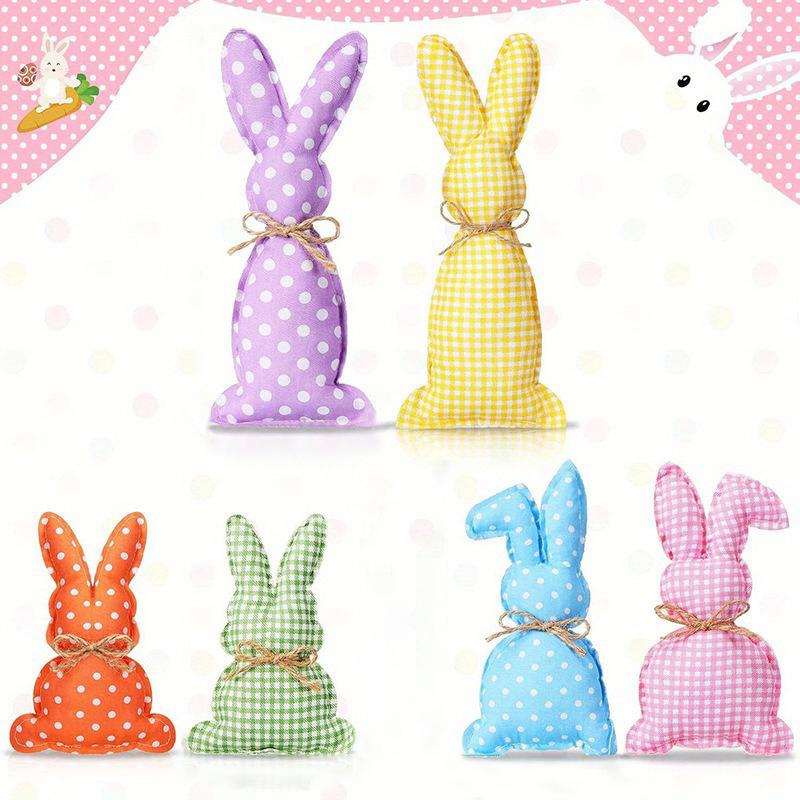 Set Of Six Bunny Tray Ornament Decoration Polka Dot Easter Fabric Cute Plaid Holiday Party Little Fresh