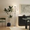 LED Floor Lamp for Living Room, 180cm Tall Standing Lamp, Mother and Child Uplighter with Adjustable Gooseneck, Silver Tone