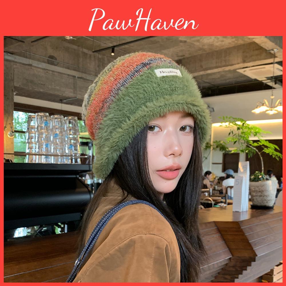 Colorblock Beanie Slouchy Womens Rainbow Autumnwinter Warm Hat With Ear Protection Fits Large Head Circumference