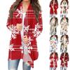 Women's Fashion Casual Christmas  Print Medium Length Cardigan Jacket Coat