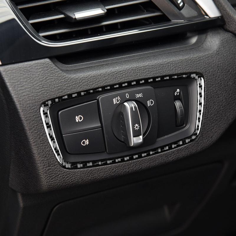 Real Carbon Fiber Car Accessories Headlight Switch Decorative Trim Cover Soft Sticker For BMW X1 F48 2016- X2 F39 2018-