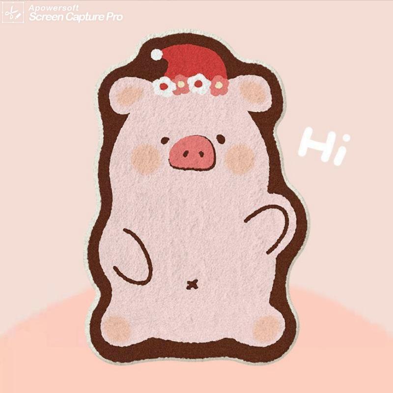 Cute cartoon pink pig bedside blanket thickened cute pet imitation cashmere special-shaped household simple non-slip floor mat