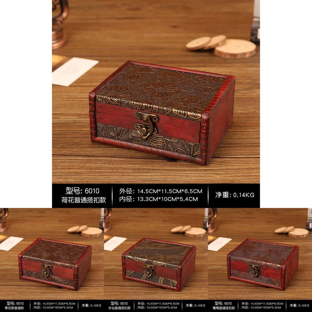 Style Vintage Wooden Box With Lock For Organizing Jewelry Accessories Decoration