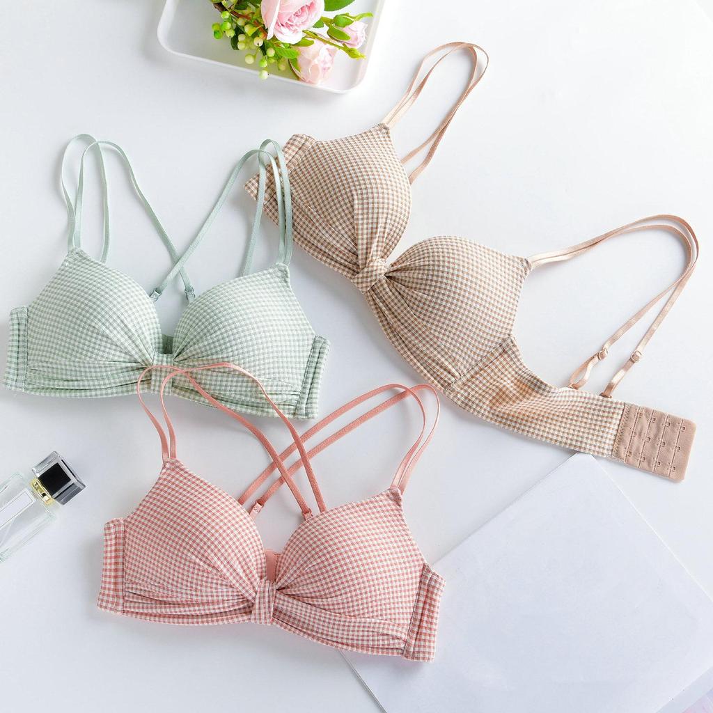 Женский бюстгальтер с клетчатым принтом, пуш-ап, регулируемый плечевой ремень, мягкий бесшовный, без стального кольца, мягкая дышащая задняя застежка, женское интимное нижнее белье
