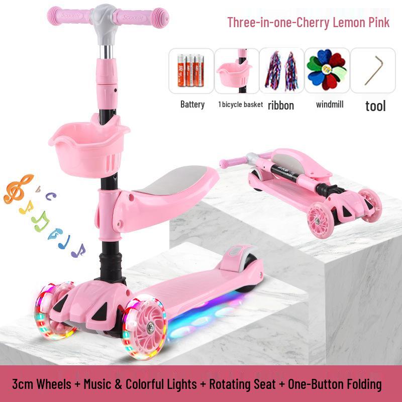 Three-in-One Foldable Children's Scooter with Flashing Pedal