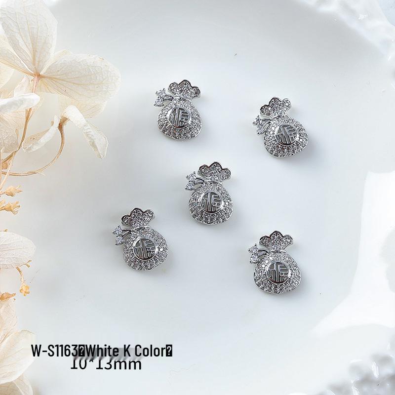 Новогодний маникюр: Роскошный подвеска-мешочек с цирконием и золотой инкрустацией из страз, носимые аксессуары для ногтей