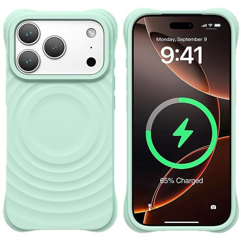 Liquid Silicone Phone Case IPhone 17 Pro With Magnetic Snap Wave Texture Shockproof Slim Minimalist Design