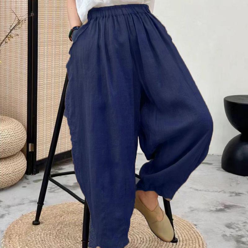 Женские ретро-шаровары 2024 года: Свободный, облегающий, эластичный пояс, универсальный, с девятью точками, многоцветный для лета и осени