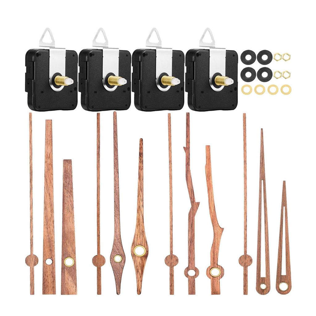 4 шт. Бесшумный часовой механизм для замены с 4 типами деревянных валов (длинный и короткий) Механизм часового мотора для настенных часов Запасные части для ремонта