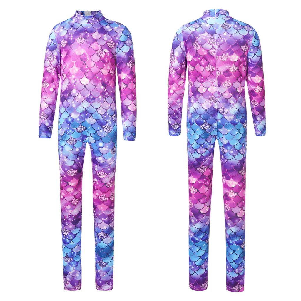 Гимнастический купальник для девочек, комбинезон русалки с длинными рукавами, боди, комбинезоны для акробатики, танцевальные балетные велосипедки