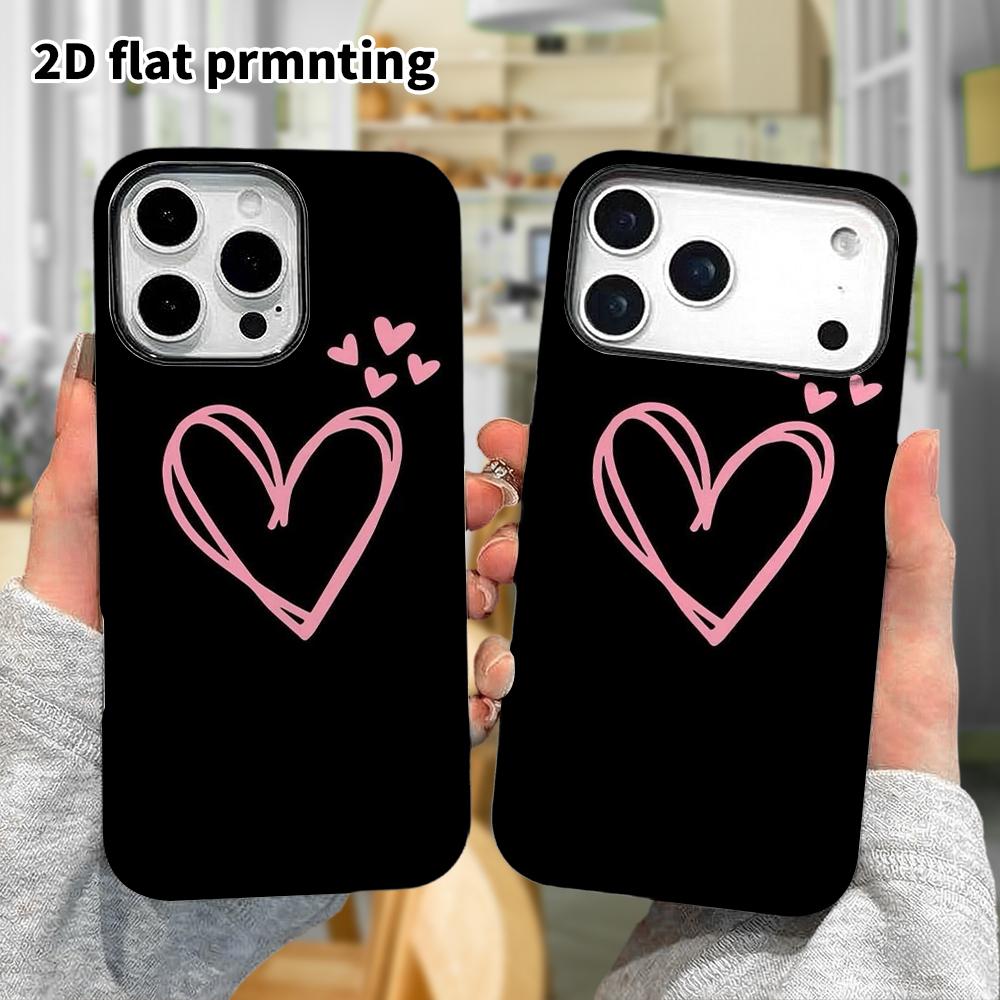 Phone Case: 2D flat, suitable for iPhone 18, 17, 16, 15, 14, 13, 12Pro protective case, single-line heart, perfect holiday gift for Christmas and Hall