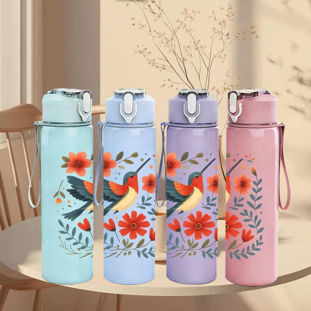 1PC Floral Swallow Bird Art 750ml Color Plastic Sports Water Bottle Leakproof Flip Straw Lid Suitable for Sports Office Home Use