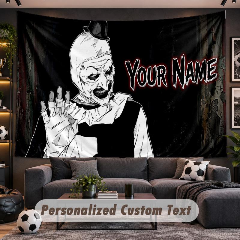 Terrifier Art the Clown Personalized Tapestry Support Custom Name, Wall Art Home Decoration
