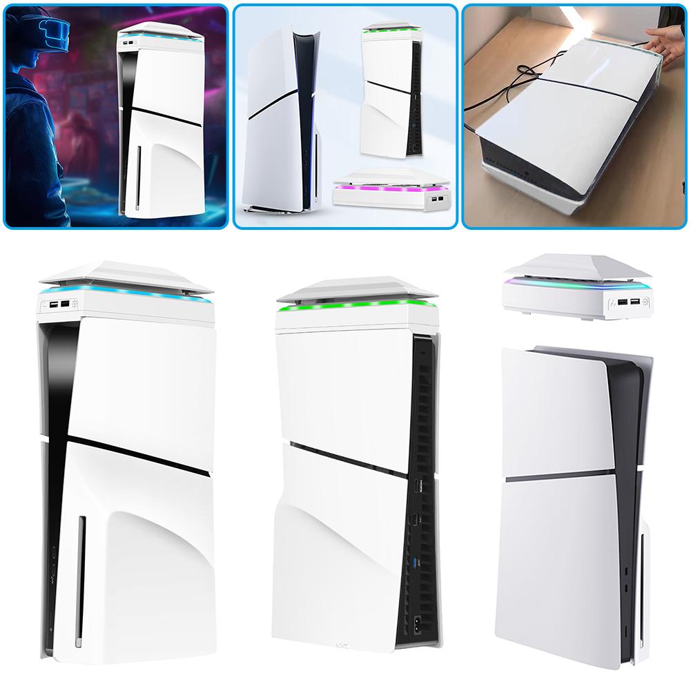 Верхний RGB охлаждающий вентилятор с пылезащитной крышкой, красочный светодиодный свет, 2 USB-порта, регулируемый вентилятор для консоли PS5 Slim Disc/Digital