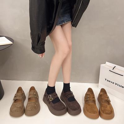 Ретро туфли-лодочки с большой головой, мягкой подошвой и мелким вырезом, женские, новые весна 2025, на толстой подошве, с увеличением высоты, универсальные туфли Мэри Джейн для ношения с юбкой